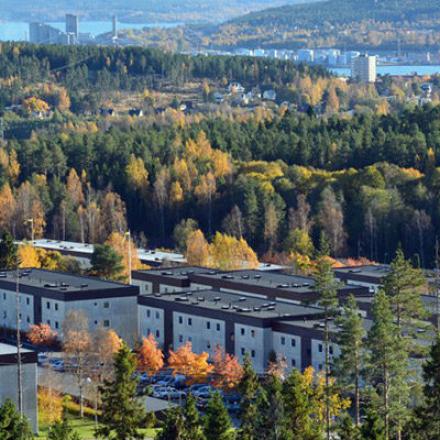 Drönarbild av bostadsområde i Sundsvall