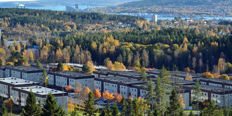 Drönarbild av bostadsområde i Sundsvall